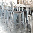 All-Weather Bar Height Stool with Poly Resin Seat - Green-Blue/Gray