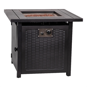 Outdoor 50 000 BTU Black 28&quotSquare Metal Fire Pit Table with Lid and Lava Rock