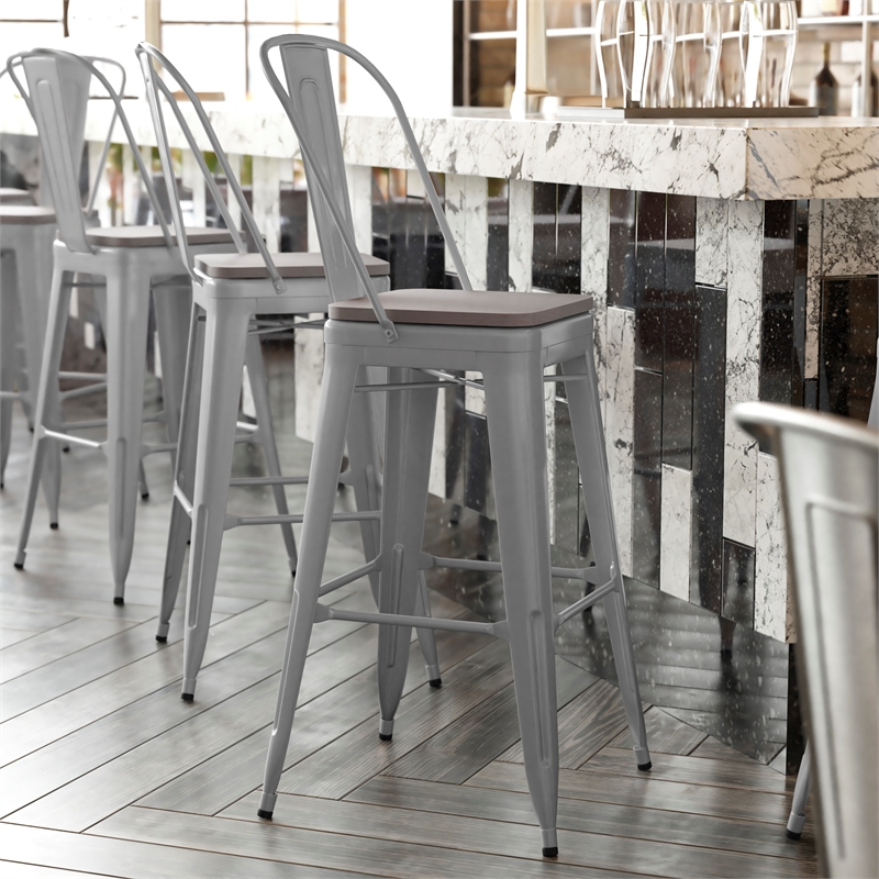 All-Weather Commercial Bar Stool with Removable Back/Poly Seat-Silver/Gray
