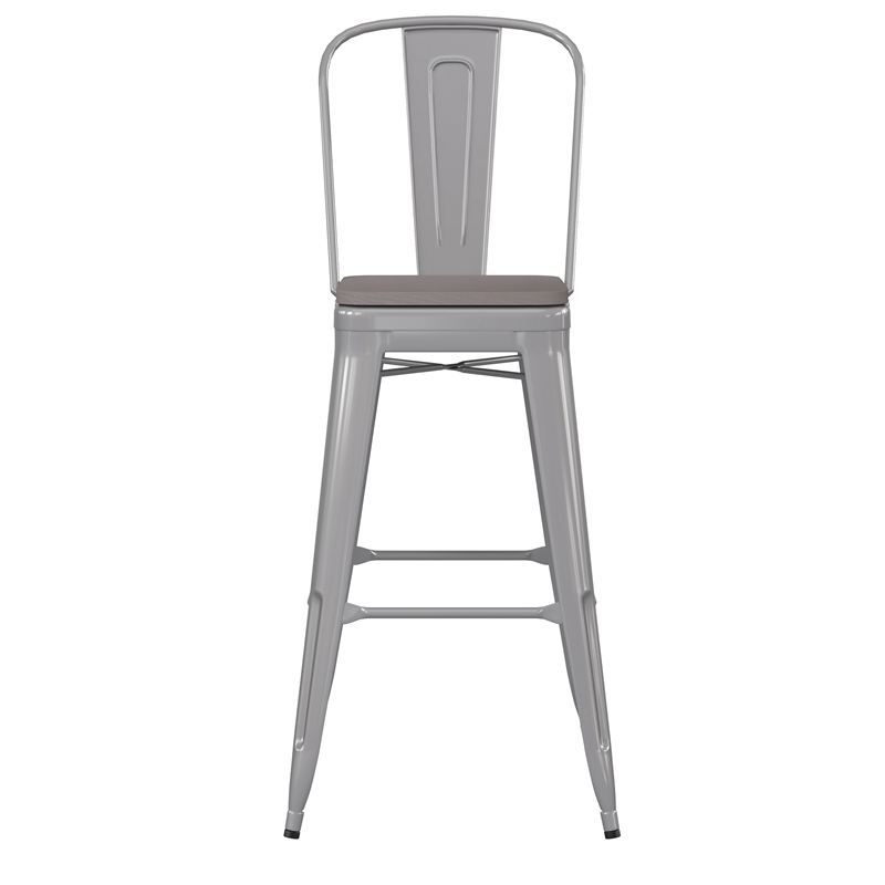 All-Weather Commercial Bar Stool with Removable Back/Poly Seat-Silver/Gray