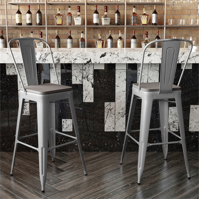 All-Weather Commercial Bar Stool with Removable Back/Poly Seat-Silver/Gray