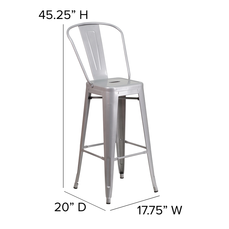 All-Weather Commercial Bar Stool with Removable Back/Poly Seat-Silver/Gray