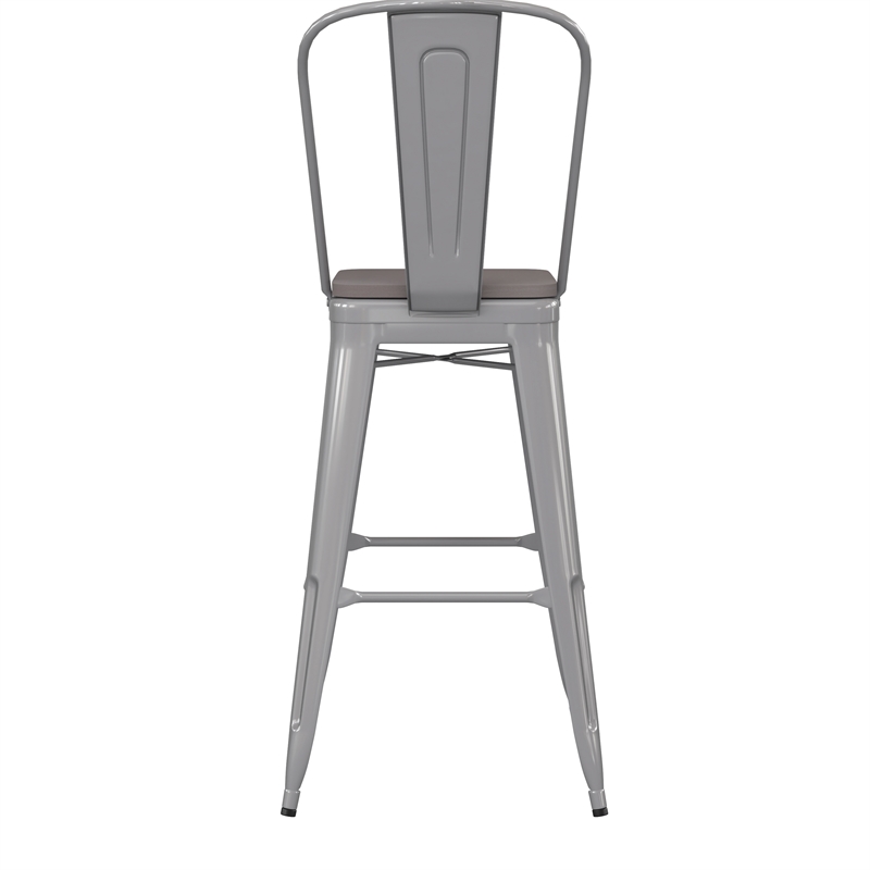 All-Weather Commercial Bar Stool with Removable Back/Poly Seat-Silver/Gray