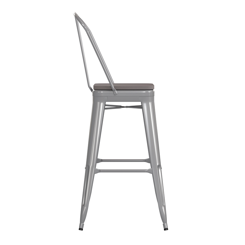 All-Weather Commercial Bar Stool with Removable Back/Poly Seat-Silver/Gray