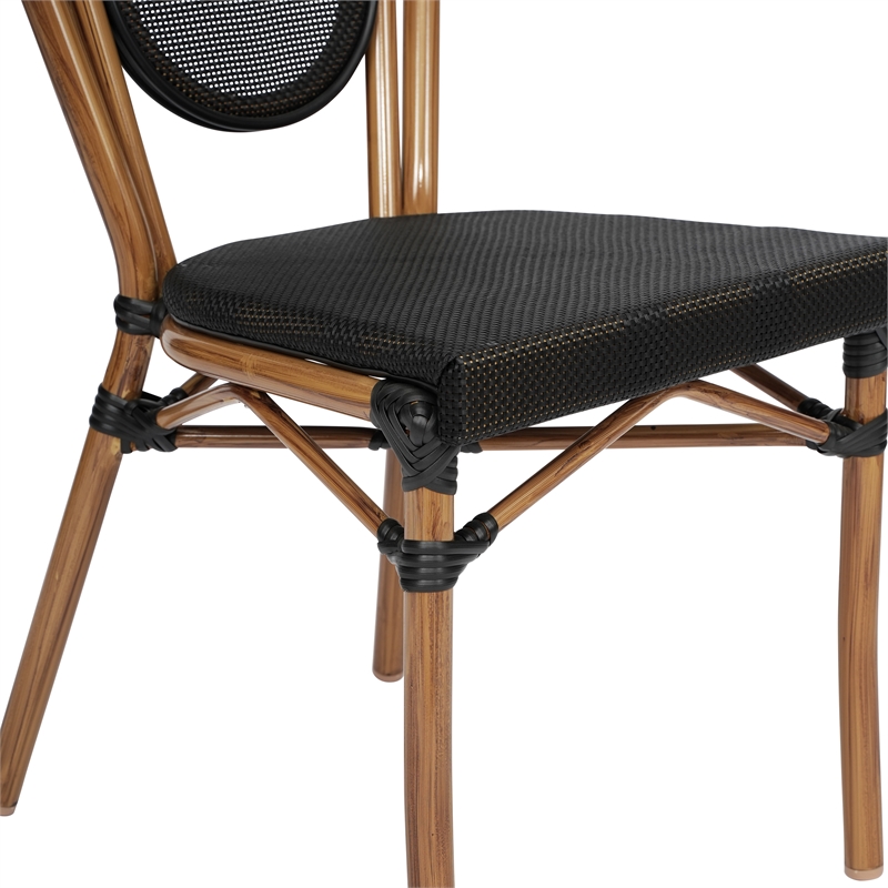 2 Pack All-Weather Commercial Paris Chairs with Natural Metal Frames-Black