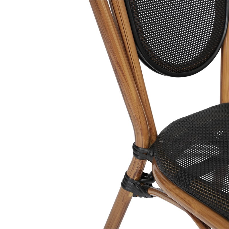 2 Pack All-Weather Commercial Paris Chairs with Natural Metal Frames-Black
