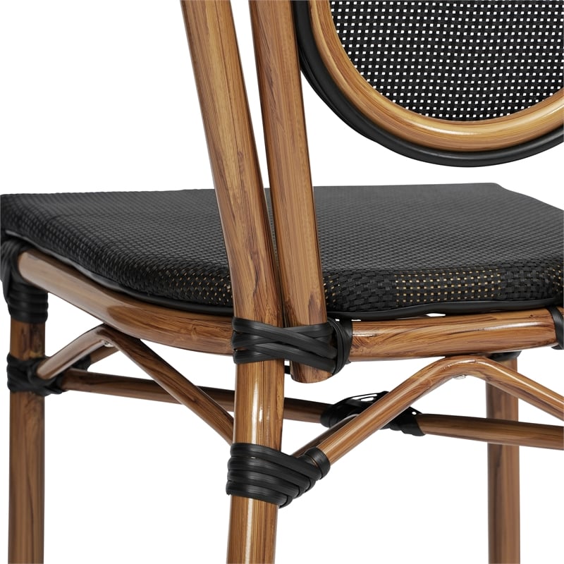 2 Pack All-Weather Commercial Paris Chairs with Natural Metal Frames-Black