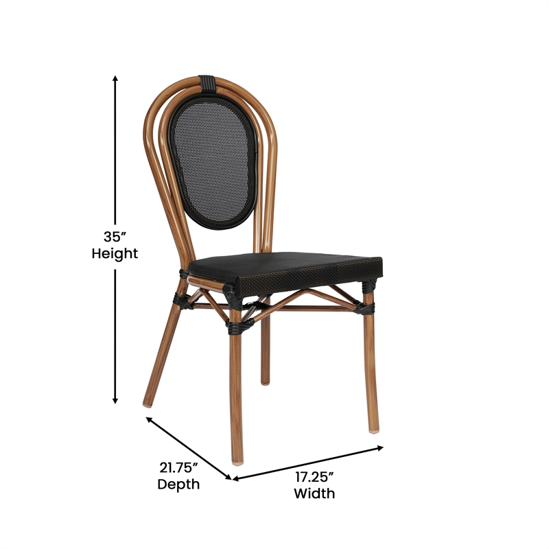 2 Pack All-Weather Commercial Paris Chairs with Natural Metal Frames-Black