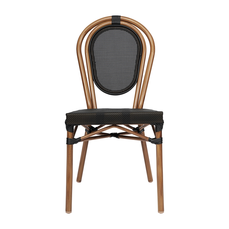 2 Pack All-Weather Commercial Paris Chairs with Natural Metal Frames-Black