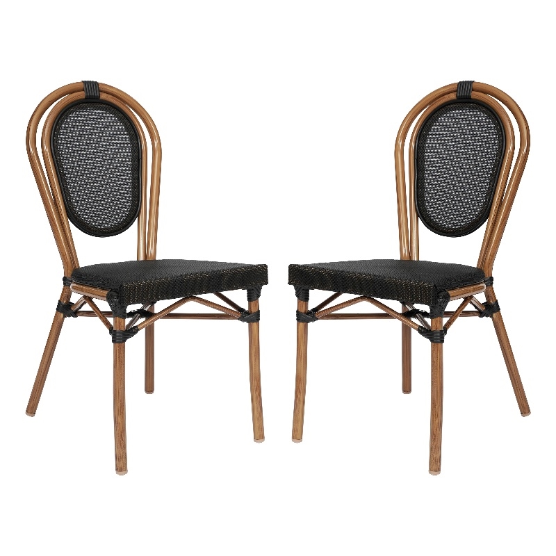 2 Pack All-Weather Commercial Paris Chairs with Natural Metal Frames-Black