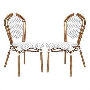 2 PK All-Weather Commercial Paris Chair with Bamboo Print Metal Frame-White/Gray