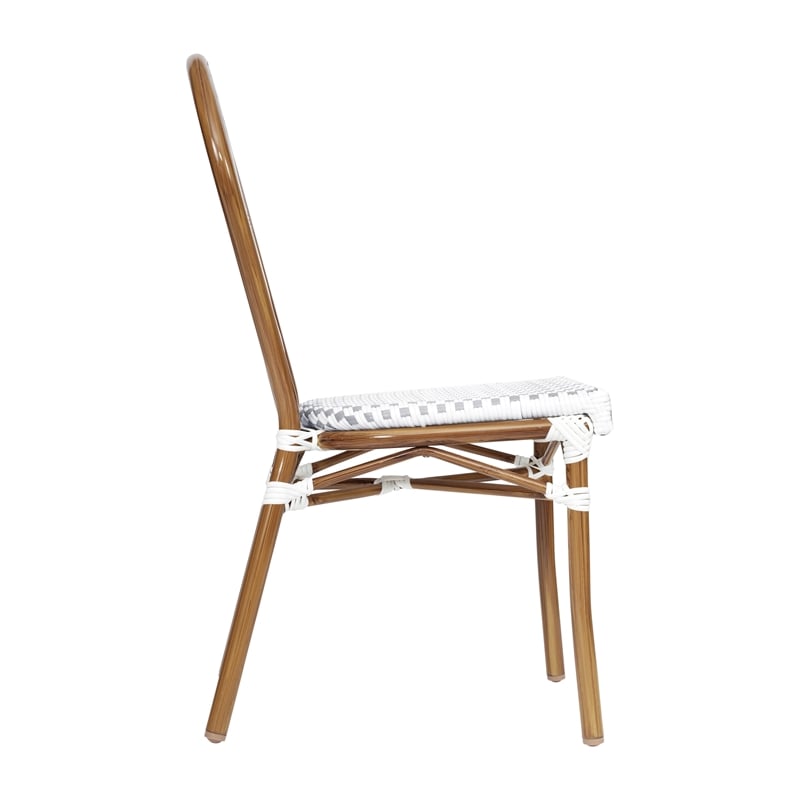 2 PK All-Weather Commercial Paris Chair with Bamboo Print Metal Frame-White/Gray