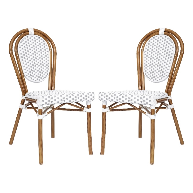 2 PK All-Weather Commercial Paris Chair with Bamboo Print Metal Frame-White/Gray