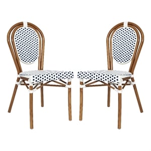 2 PK All-Weather Commercial Paris Chair with Bamboo Print Metal Frame-White/Navy