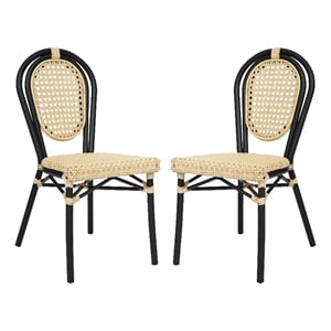 2 Pack All-Weather Commercial Paris Chairs with Black Metal Frames-Natural