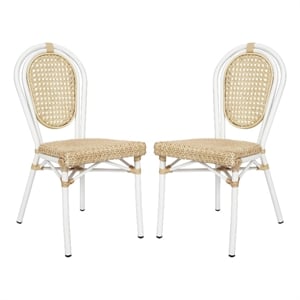 2 Pack All-Weather Commercial Paris Chairs with White Metal Frames-Natural