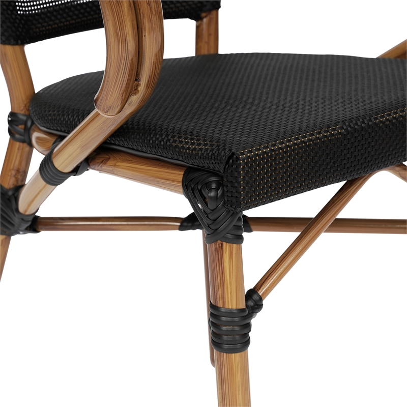 2 PK All-Weather Commercial Paris Chairs with Arms and Natural Metal Frame-Black