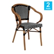 2 PK All-Weather Commercial Paris Chairs with Bamboo Print Metal Frames-Blk/Wht