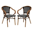 2 PK All-Weather Commercial Paris Chairs with Bamboo Print Metal Frames-Blk/Wht