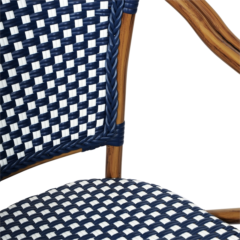 2 PK All-Weather Commercial Paris Chairs with Bamboo Print Metal Frames-Navy/Wht