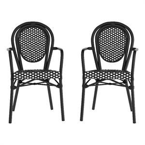 2 Pack All-Weather Commercial Paris Chairs with Black Metal Frame-White/Black