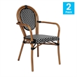 2 PK All-Weather Commercial Paris Chairs with Arms with Metal Frame-Blk/Wht