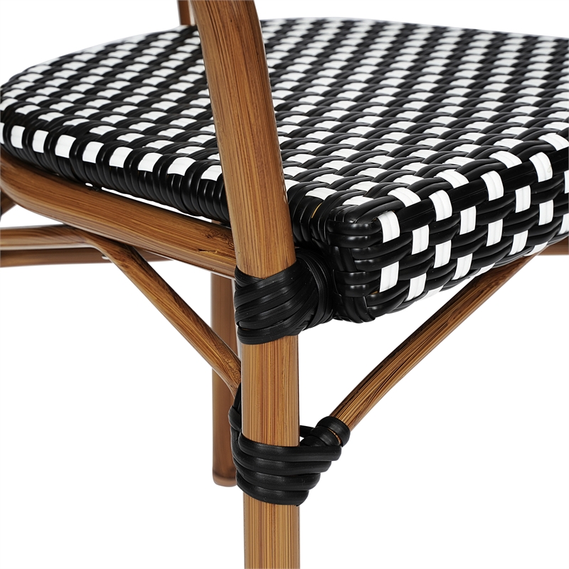 2 PK All-Weather Commercial Paris Chairs with Arms with Metal Frame-Blk/Wht