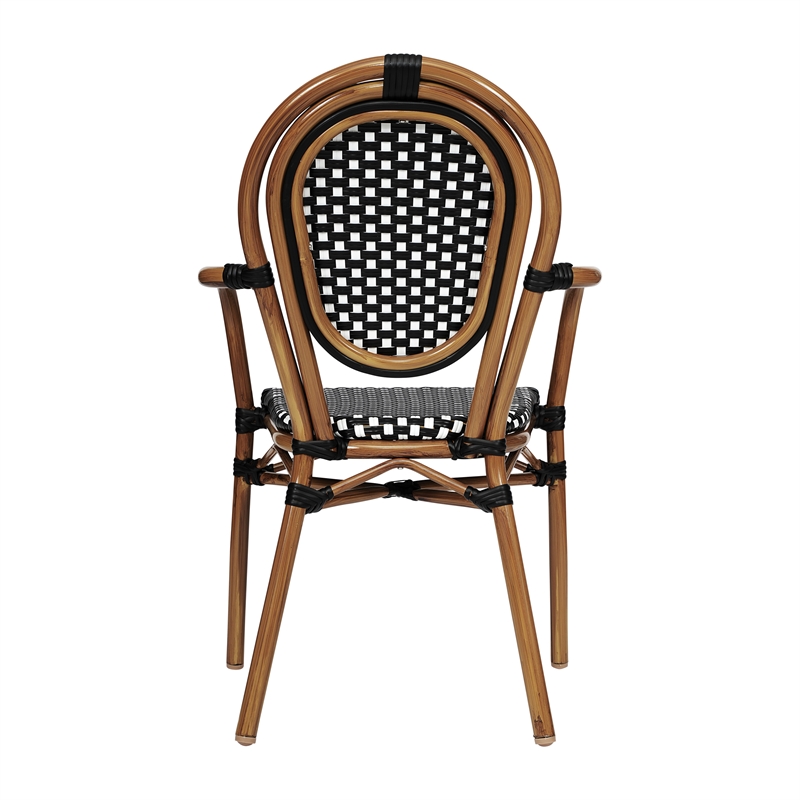 2 PK All-Weather Commercial Paris Chairs with Arms with Metal Frame-Blk/Wht