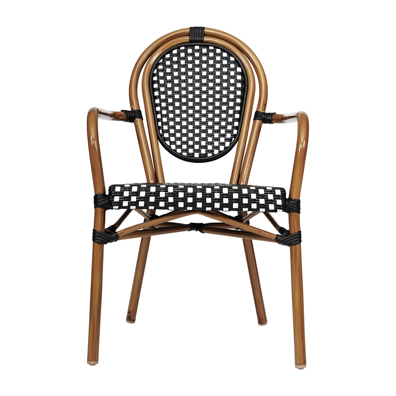 2 PK All-Weather Commercial Paris Chairs with Arms with Metal Frame-Blk/Wht