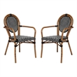 2 PK All-Weather Commercial Paris Chairs with Arms with Metal Frame-Blk/Wht