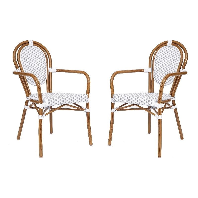 2 PK All-Weather Commercial Paris Chairs with Bamboo Print Metal Frame-Wht/Gray