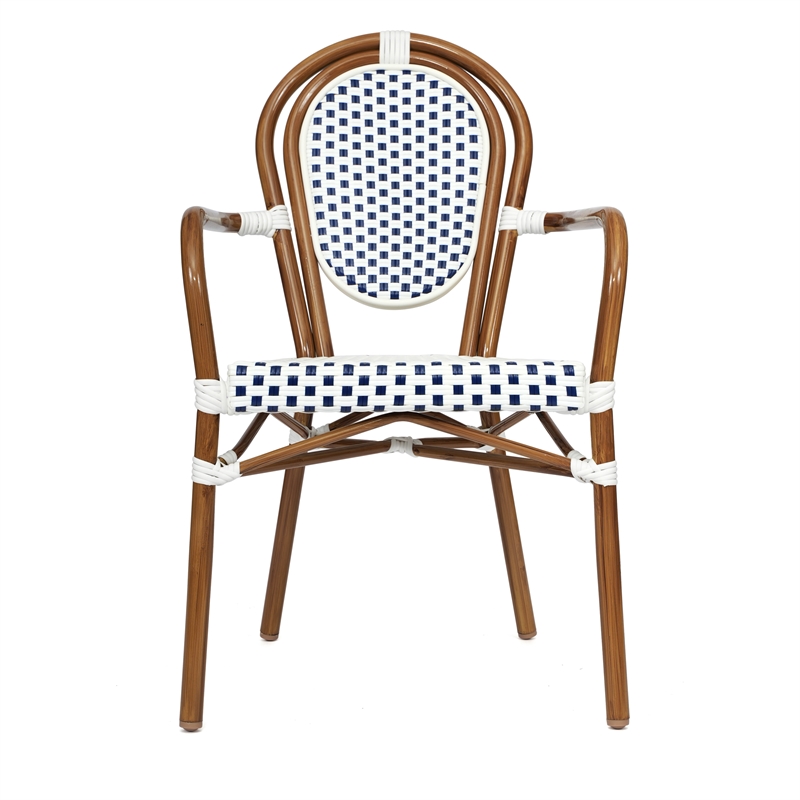 2 PK All-Weather Commercial Paris Chairs with Bamboo Print Metal Frame-Wht/Navy