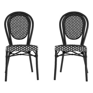 2 PK All-Weather Commercial Paris Chair with Black Metal Frame-Black/White