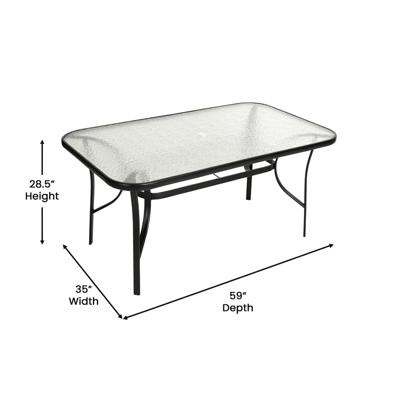 Commercial 35x59 Tempered Glass and Steel Patio Table with Umbrella Hole-Black
