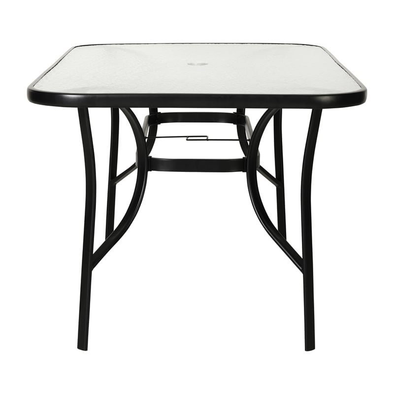 Commercial 35x59 Tempered Glass and Steel Patio Table with Umbrella Hole-Black