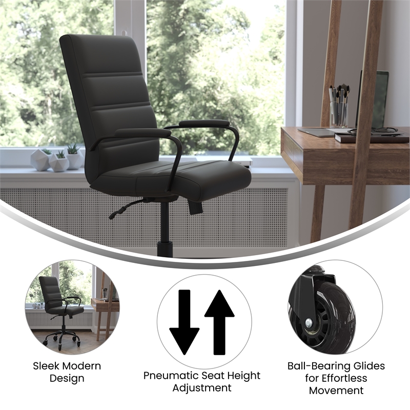 Executive Chair with Black Frame & Arms on Skate Wheels - Black LeatherSoft