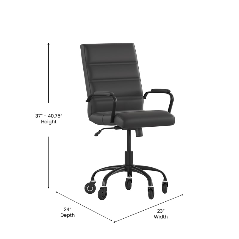 Executive Chair with Black Frame & Arms on Skate Wheels - Black LeatherSoft