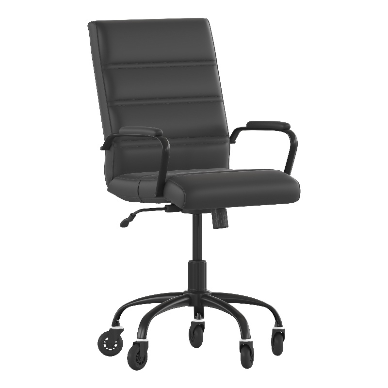 Executive Chair with Black Frame & Arms on Skate Wheels - Black LeatherSoft