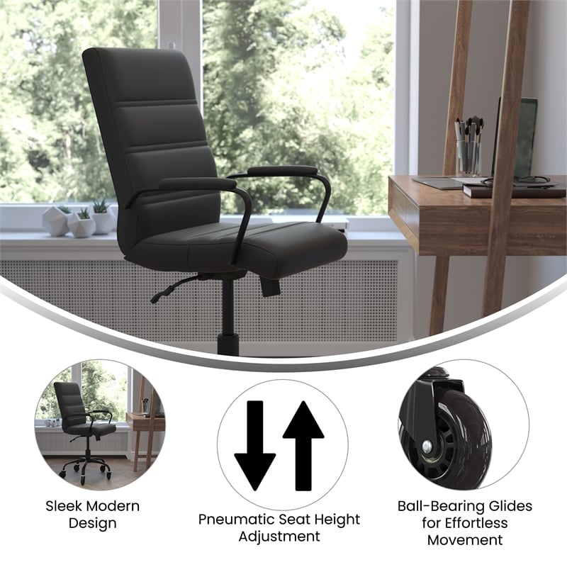 Executive Chair with Black Frame & Arms on Skate Wheels - Black LeatherSoft