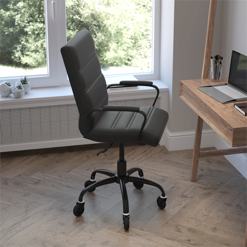 Executive Chair with Black Frame & Arms on Skate Wheels - Black LeatherSoft