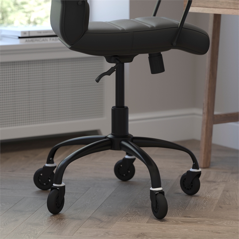 Executive Chair with Black Frame & Arms on Skate Wheels - Black LeatherSoft