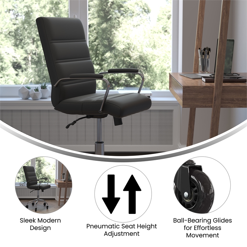 Executive Chair with Chrome Frame & Arms on Skate Wheels - Black LeatherSoft