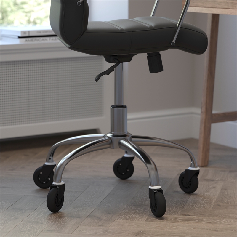 Executive Chair with Chrome Frame & Arms on Skate Wheels - Black LeatherSoft
