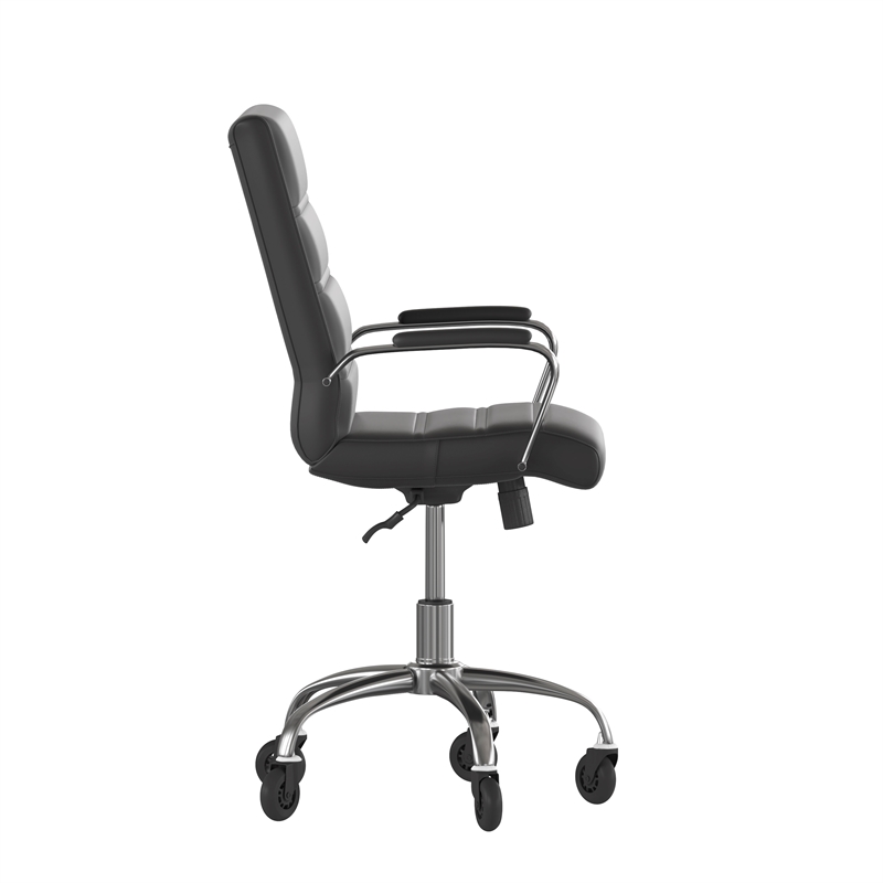 Executive Chair with Chrome Frame & Arms on Skate Wheels - Black LeatherSoft
