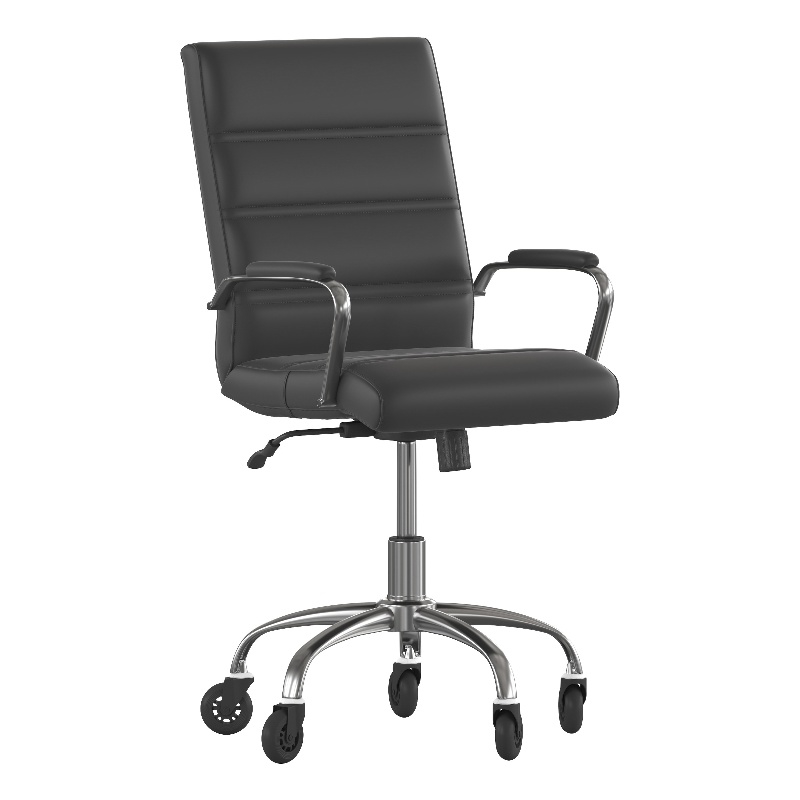 Executive Chair with Chrome Frame & Arms on Skate Wheels - Black LeatherSoft