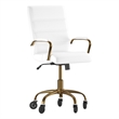 Executive Chair with Gold Frame & Arms on Skate Wheels - White LeatherSoft