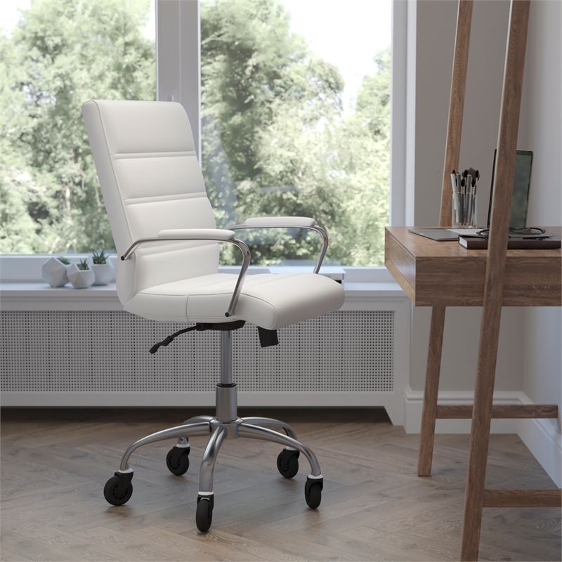 Executive Chair with Chrome Frame & Arms on Skate Wheels - White LeatherSoft