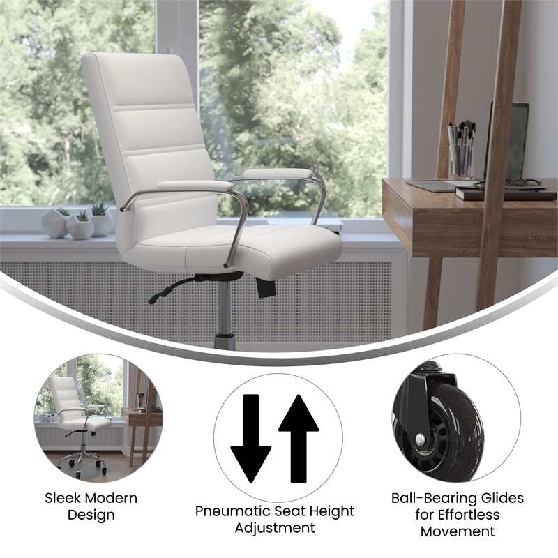 Executive Chair with Chrome Frame & Arms on Skate Wheels - White LeatherSoft