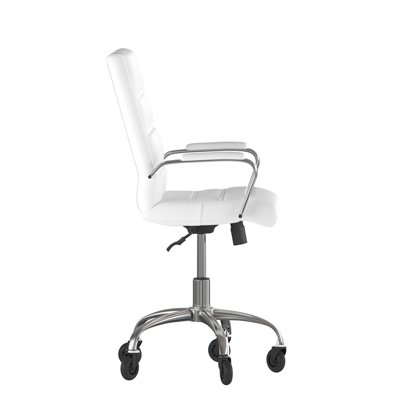 Executive Chair with Chrome Frame & Arms on Skate Wheels - White LeatherSoft
