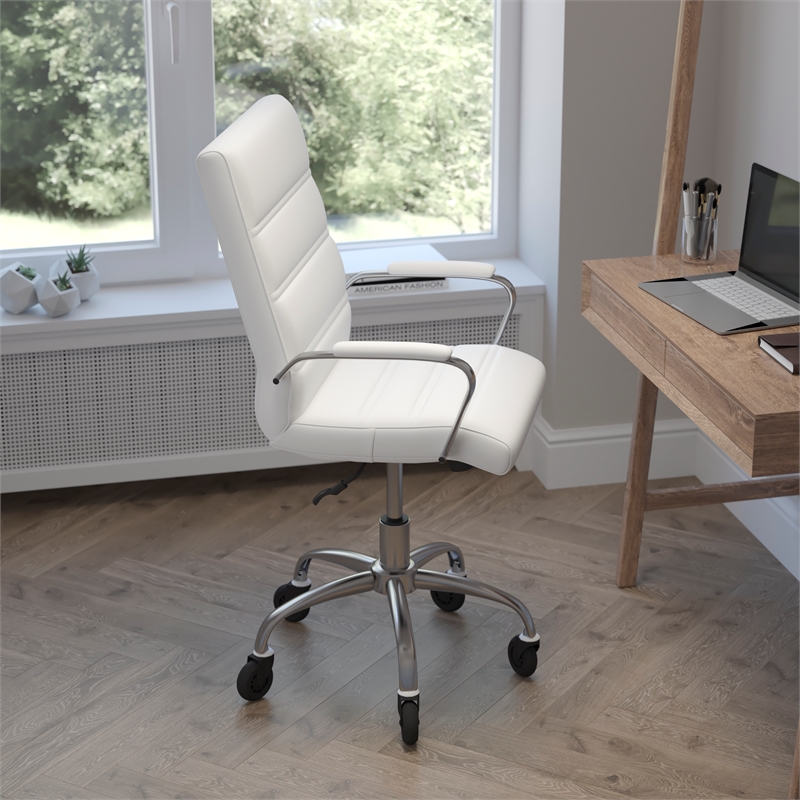 Executive Chair with Chrome Frame & Arms on Skate Wheels - White LeatherSoft